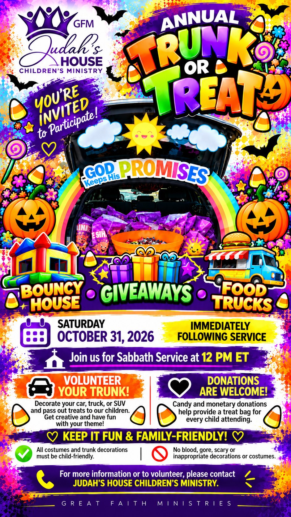 Great Faith Ministries annual Trunk or Treat celebration